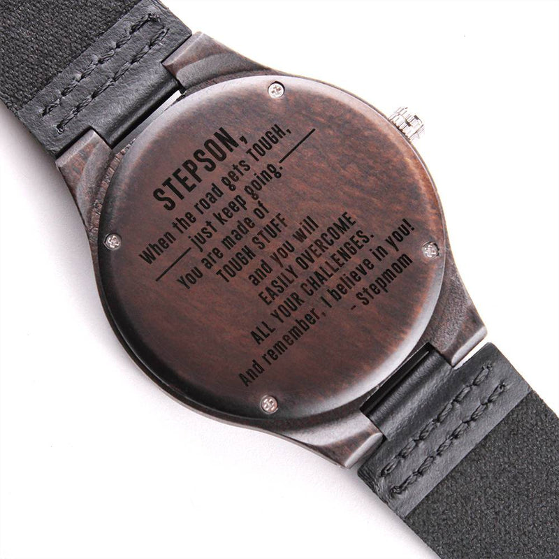 Engraved Wooden Watch - For Stepson When The Road Gets Tough